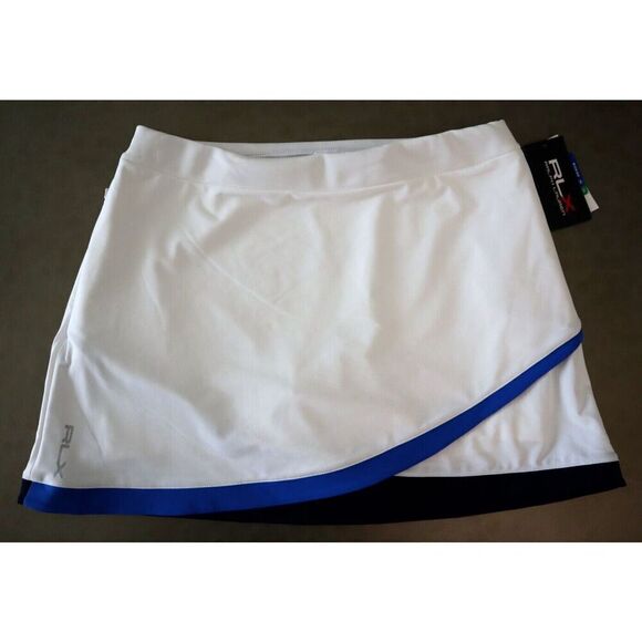 RLX Ralph Lauren Women's Sz M White/Navy 15" Faux-Wrap Stretch Golf Skort - Picture 1 of 11